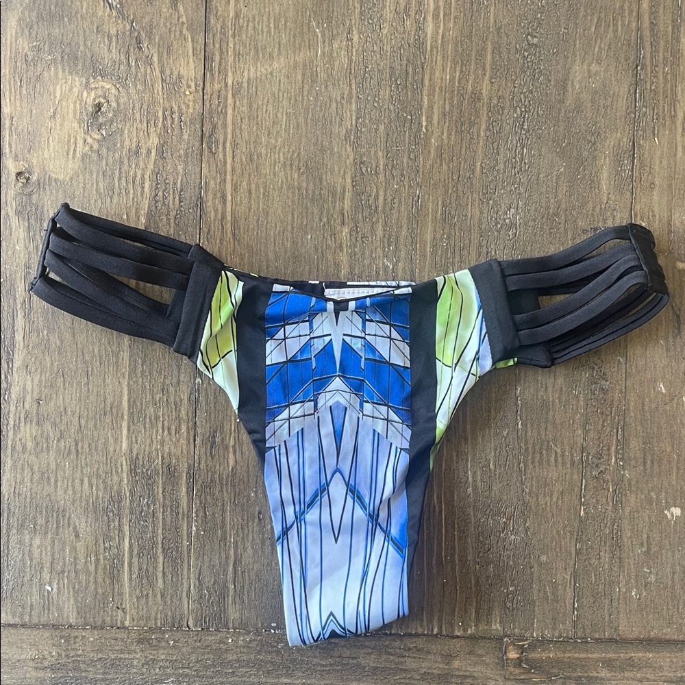 Beach Bunny Blue Black Green Geometric Bikini Bottom